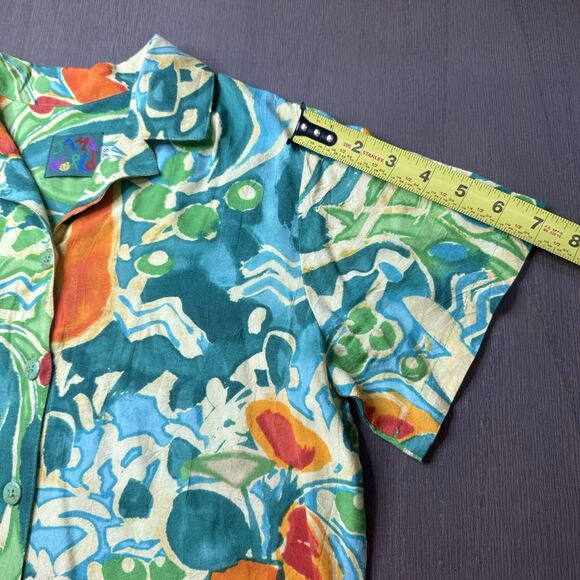 VINTAGE Jams World Hawaiian Floral Blouse Women’s XS Lily Vase Aloha Button Top - Picture 7 of 13